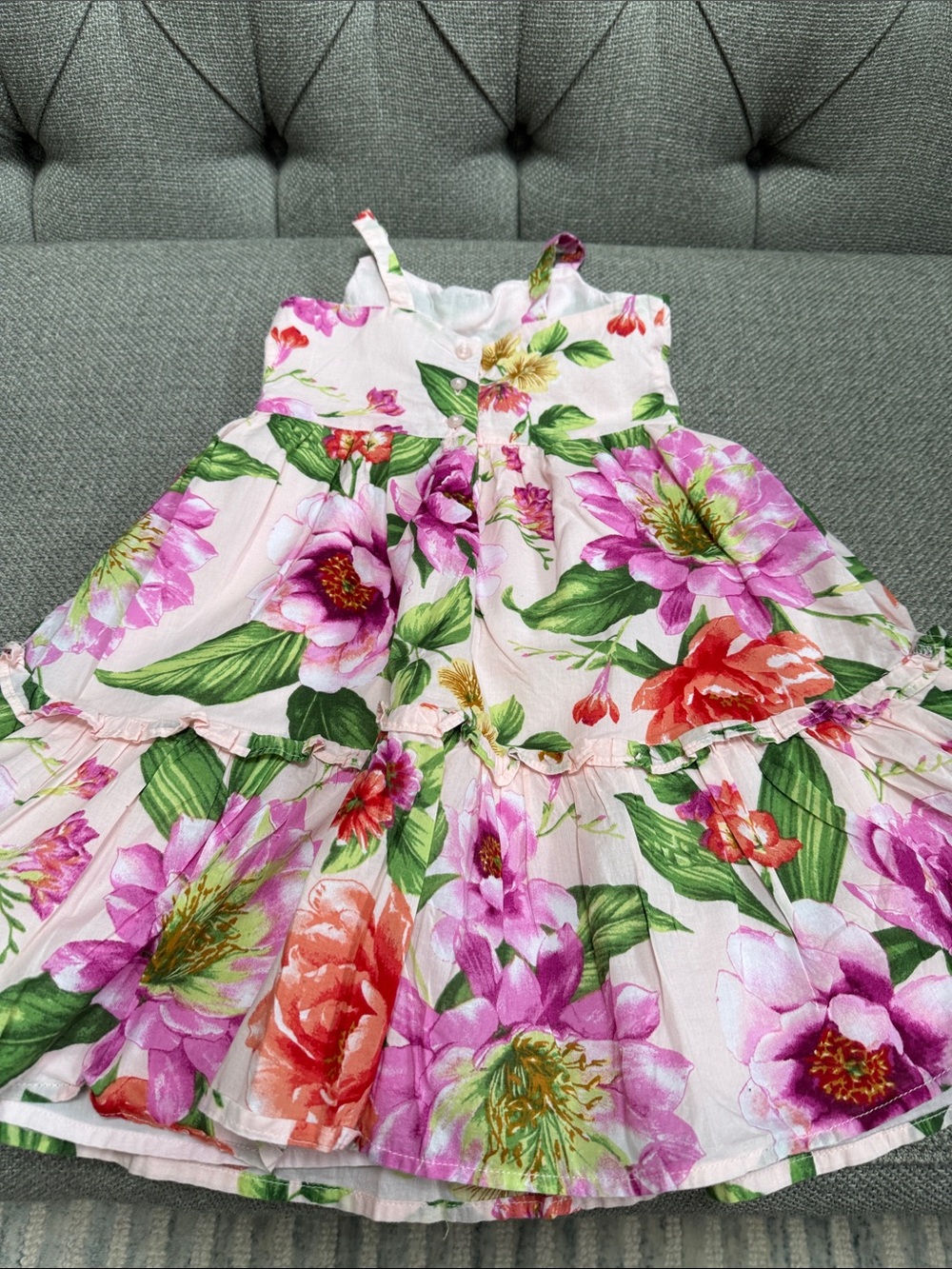 Janie and Jack  Pink Floral Tiered Sundress with Green Leaf Print - Picture 9 of 10